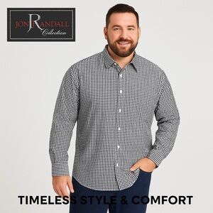 Jon Randall Collection Black & White Gingham Cotton Button-Down Shirt XXL